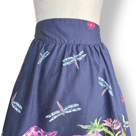 ModCloth Navy Blue Skirt Frogs Mushrooms Dragonflies  Animal Print A-line Small - Picture 5 of 12